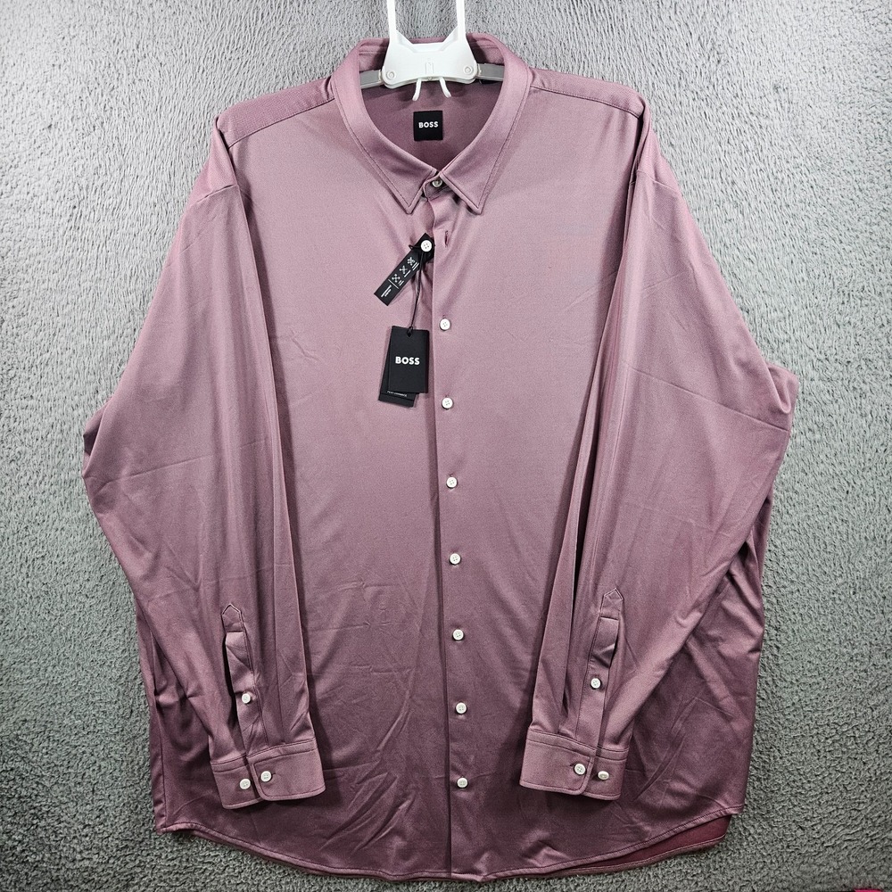 $138 NEW Boss Hugo Boss Roan Kent Shirt Men 4XL Button Stretch Long Sleeve Red